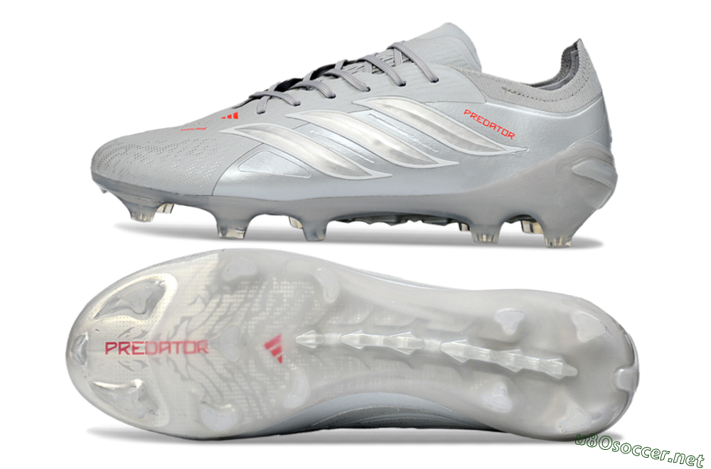 Men's Adidas Predator 26 Elite FG Football Boots - Grey/Silver Mist/Crimson Flash 1
