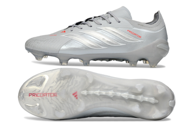 Men's Adidas Predator 26 Elite FG Football Boots - Grey/Silver Mist/Crimson Flash