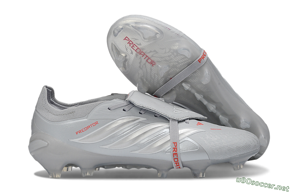 Men's Adidas Predator 26 Elite Fold-Over Tongue FG Football Boots - Gray/Metallic Silver/Crimson Red 2