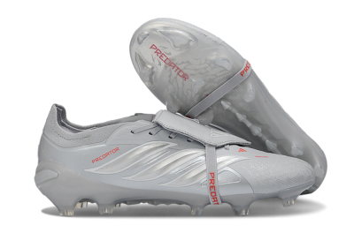 Men's Adidas Predator 26 Elite Fold-Over Tongue FG Football Boots - Gray/Metallic Silver/Crimson Red