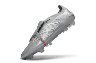 Men's Adidas Predator 26 Elite Fold-Over Tongue FG Football Boots - Gray/Metallic Silver/Crimson Red