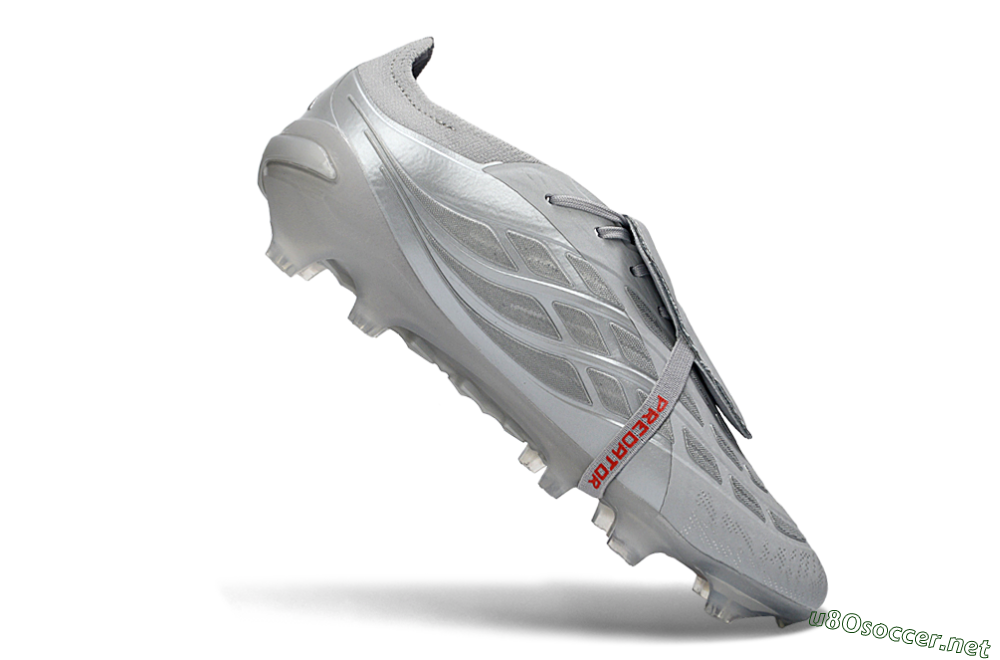 Men's Adidas Predator 26 Elite Fold-Over Tongue FG Football Boots - Gray/Metallic Silver/Crimson Red 4