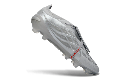 Men's Adidas Predator 26 Elite Fold-Over Tongue FG Football Boots - Gray/Metallic Silver/Crimson Red