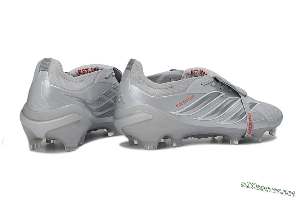 Men's Adidas Predator 26 Elite Fold-Over Tongue FG Football Boots - Gray/Metallic Silver/Crimson Red 6