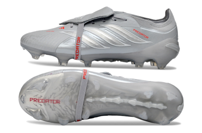 Men's Adidas Predator 26 Elite Fold-Over Tongue FG Football Boots - Gray/Metallic Silver/Crimson Red