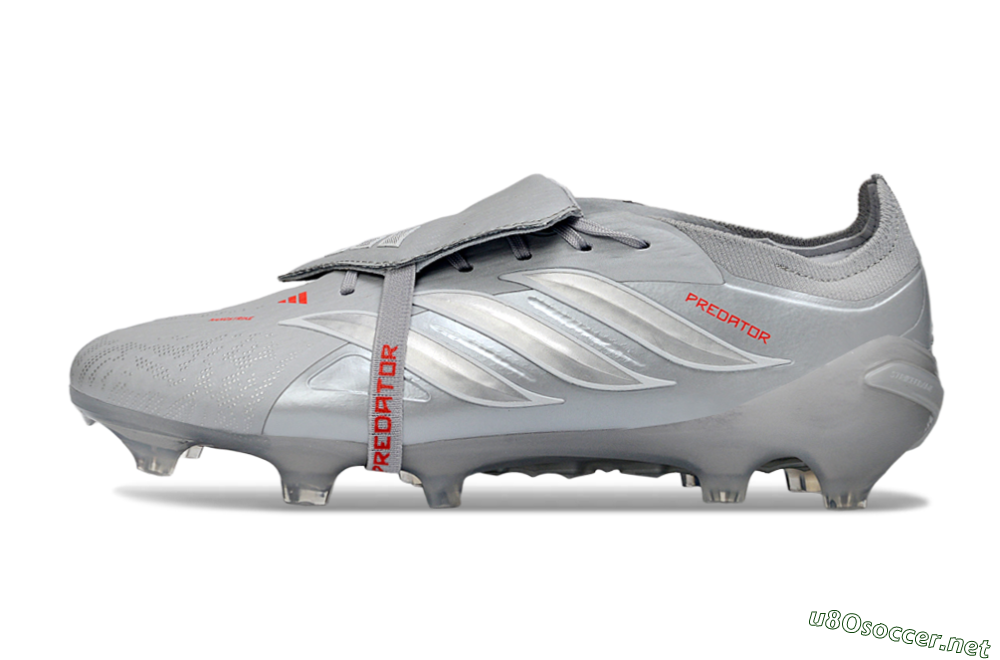 Men's Adidas Predator 26 Elite Fold-Over Tongue FG Football Boots - Gray/Metallic Silver/Crimson Red 0