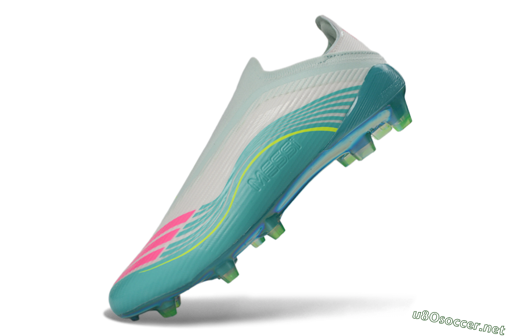 Unisex Messi x Adidas F50 Elite Laceless FG Football Boots - Aqua/Neon Green/Pink 6