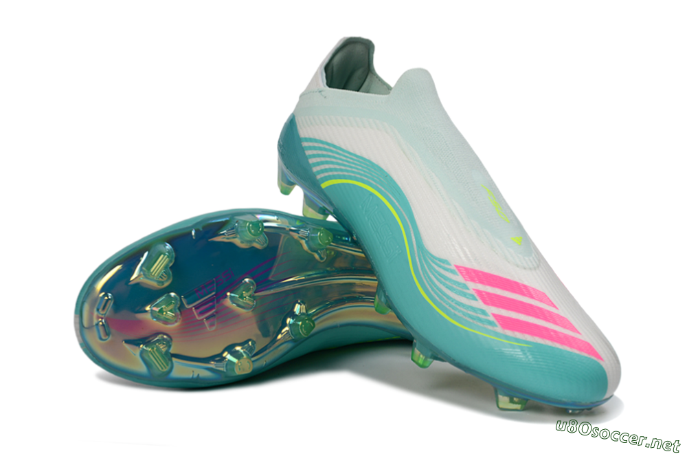 Unisex Messi x Adidas F50 Elite Laceless FG Football Boots - Aqua/Neon Green/Pink 4