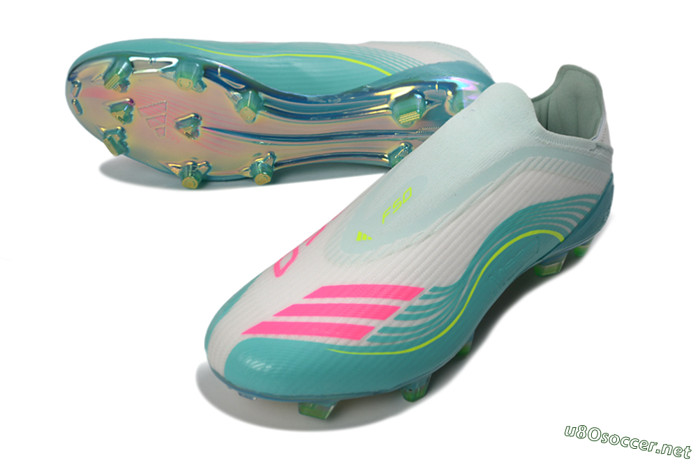 Unisex Messi x Adidas F50 Elite Laceless FG Football Boots - Aqua/Neon Green/Pink 3