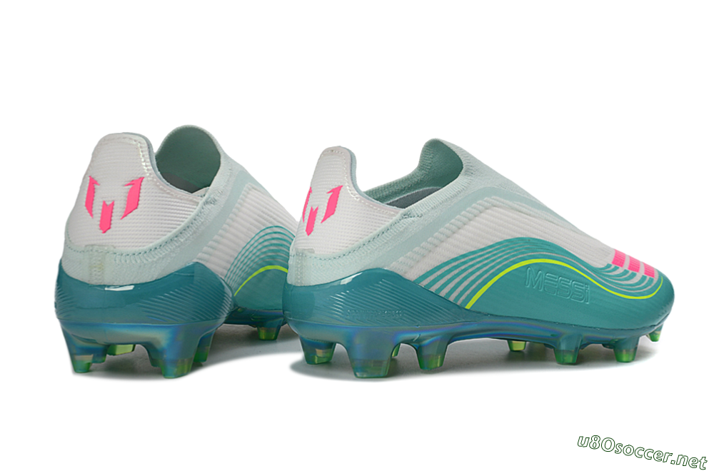 Unisex Messi x Adidas F50 Elite Laceless FG Football Boots - Aqua/Neon Green/Pink 7