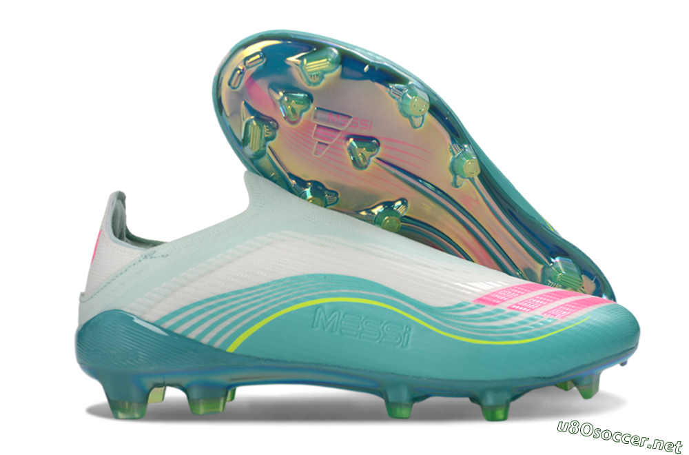 Unisex Messi x Adidas F50 Elite Laceless FG Football Boots - Aqua/Neon Green/Pink 2