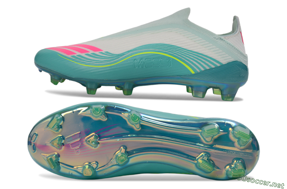 Unisex Messi x Adidas F50 Elite Laceless FG Football Boots - Aqua/Neon Green/Pink 1