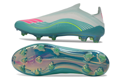 Unisex Messi x Adidas F50 Elite Laceless FG Football Boots - Aqua/Neon Green/Pink