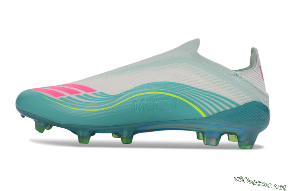 Unisex Messi x Adidas F50 Elite Laceless FG Football Boots - Aqua/Neon Green/Pink 0