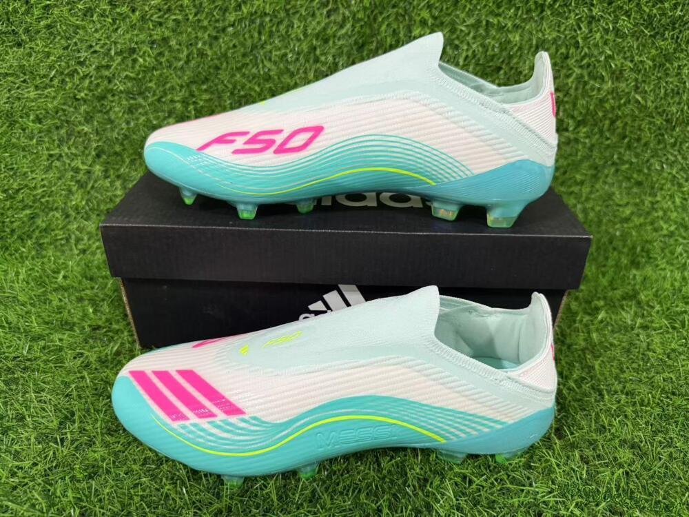 Unisex Messi x Adidas F50 Elite Laceless FG Football Boots - Aqua/Neon Green/Pink