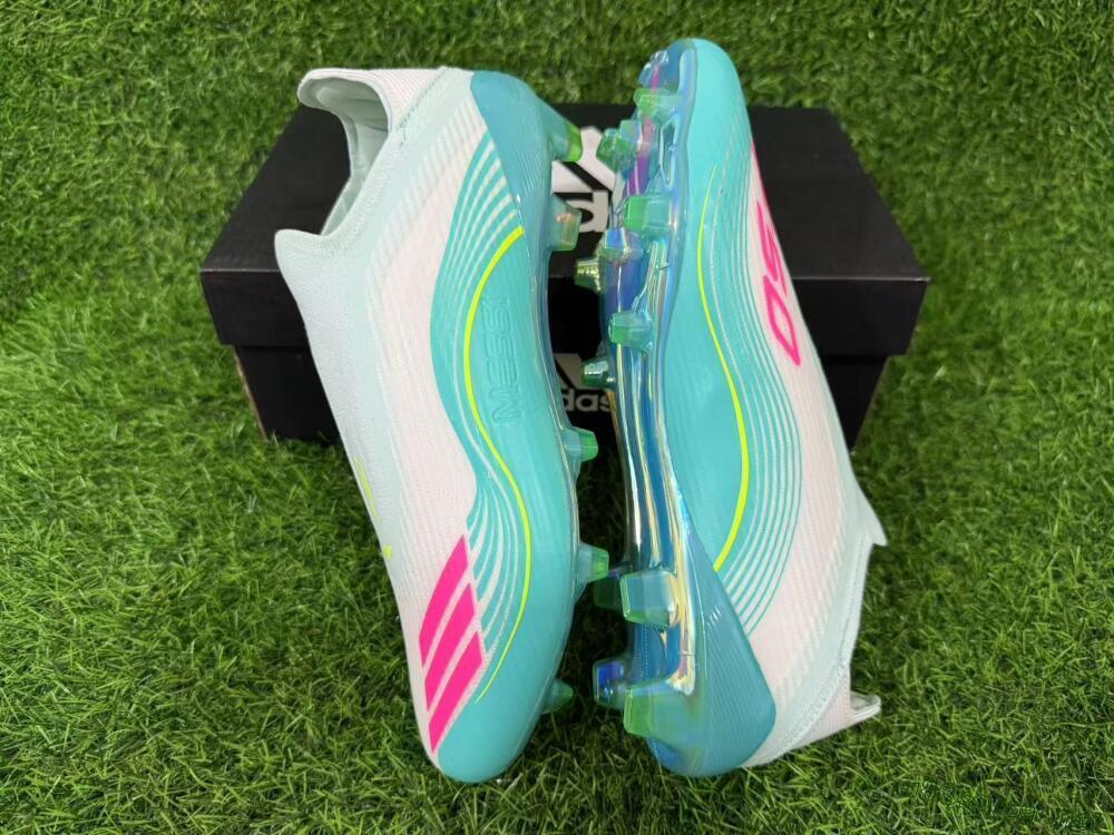Unisex Messi x Adidas F50 Elite Laceless FG Football Boots - Aqua/Neon Green/Pink