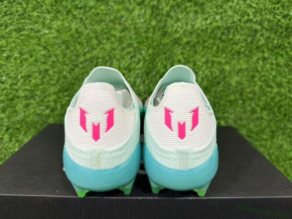 Unisex Messi x Adidas F50 Elite Laceless FG Football Boots - Aqua/Neon Green/Pink