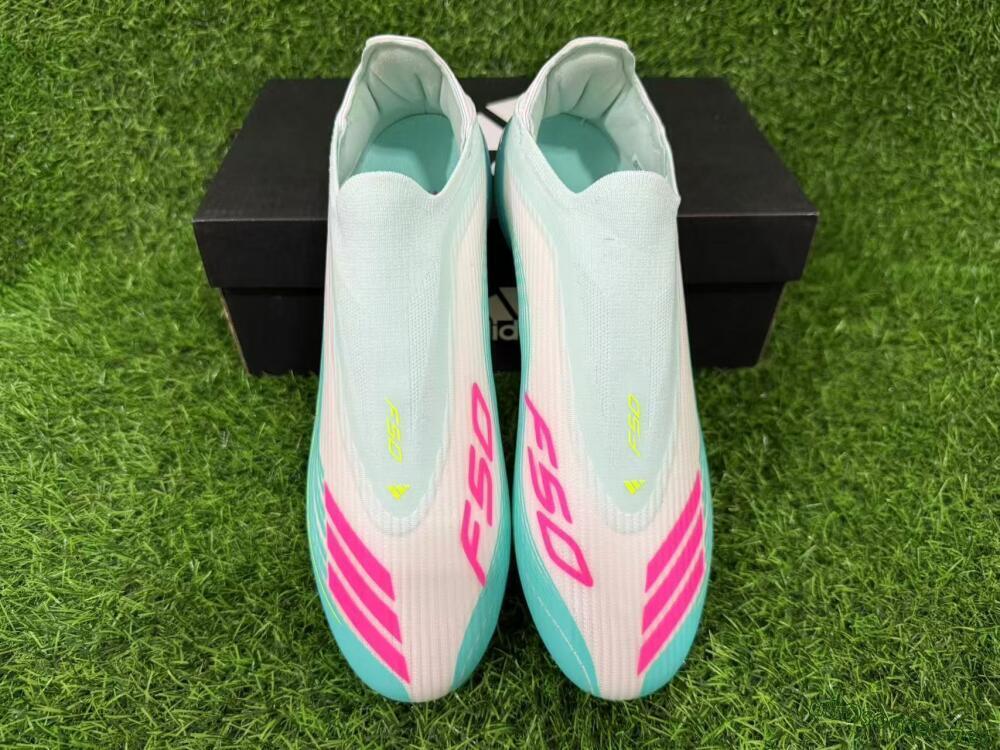Unisex Messi x Adidas F50 Elite Laceless FG Football Boots - Aqua/Neon Green/Pink