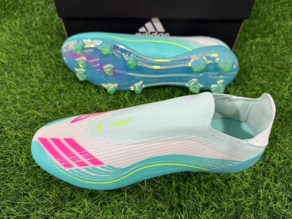 Unisex Messi x Adidas F50 Elite Laceless FG Football Boots - Aqua/Neon Green/Pink