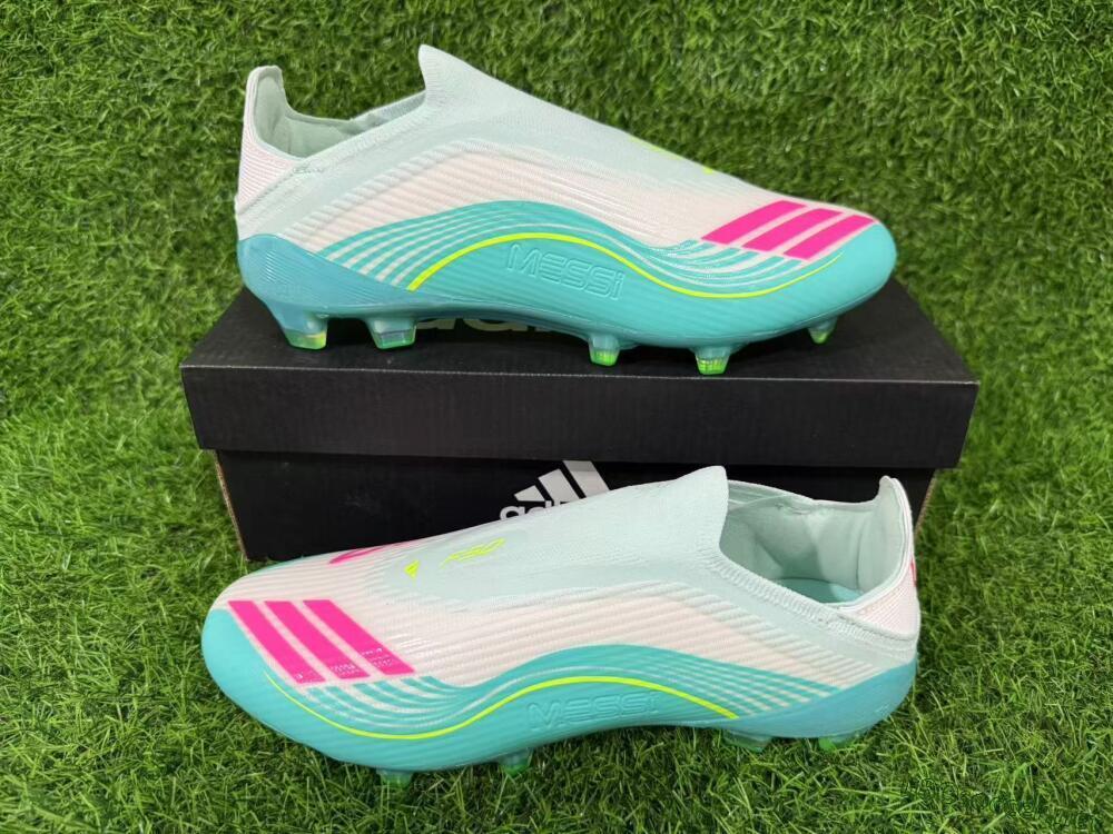Unisex Messi x Adidas F50 Elite Laceless FG Football Boots - Aqua/Neon Green/Pink