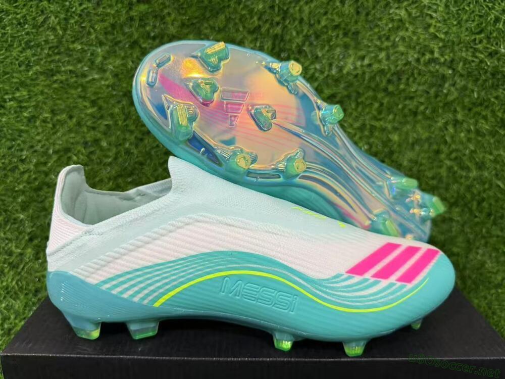 Unisex Messi x Adidas F50 Elite Laceless FG Football Boots - Aqua/Neon Green/Pink