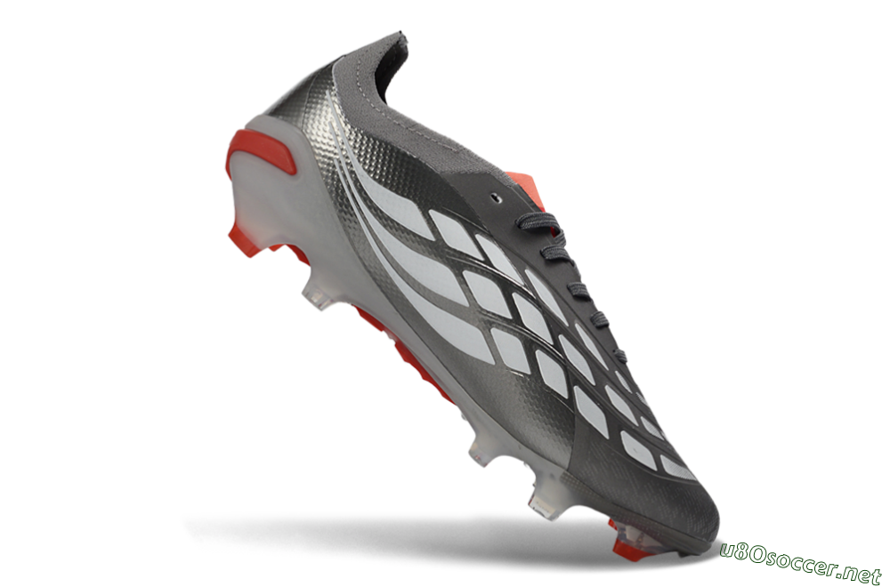 Unisex Adidas Predator 26 Elite FG Football Boots - Gray/Bright Red/Metallic Silver 5