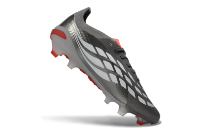 Unisex Adidas Predator 26 Elite FG Football Boots - Gray/Bright Red/Metallic Silver