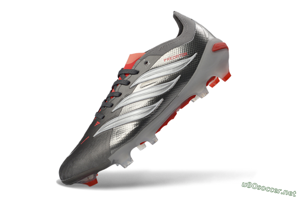 Unisex Adidas Predator 26 Elite FG Football Boots - Gray/Bright Red/Metallic Silver 6