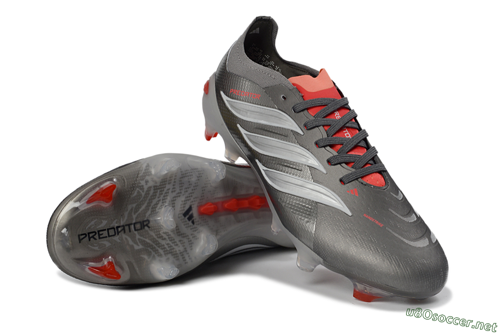 Unisex Adidas Predator 26 Elite FG Football Boots - Gray/Bright Red/Metallic Silver 4