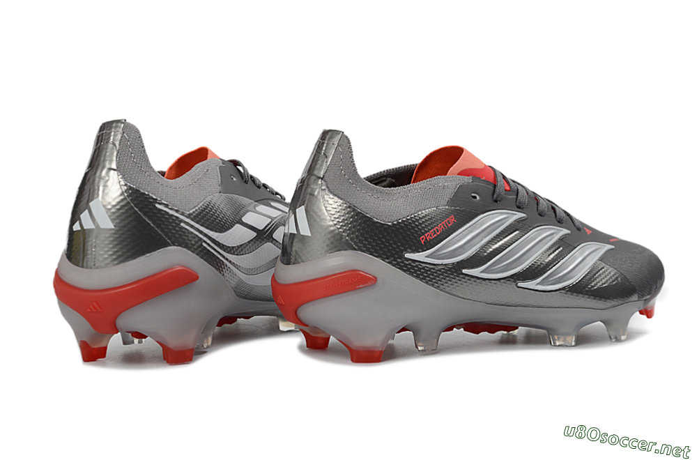 Unisex Adidas Predator 26 Elite FG Football Boots - Gray/Bright Red/Metallic Silver 7