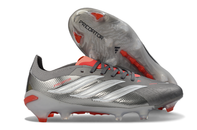 Unisex Adidas Predator 26 Elite FG Football Boots - Gray/Bright Red/Metallic Silver