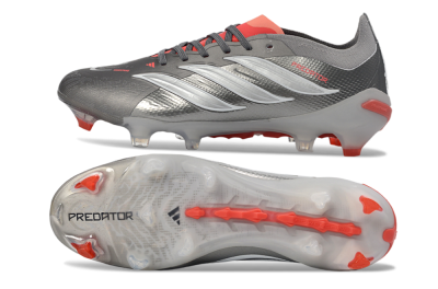 Unisex Adidas Predator 26 Elite FG Football Boots - Gray/Bright Red/Metallic Silver