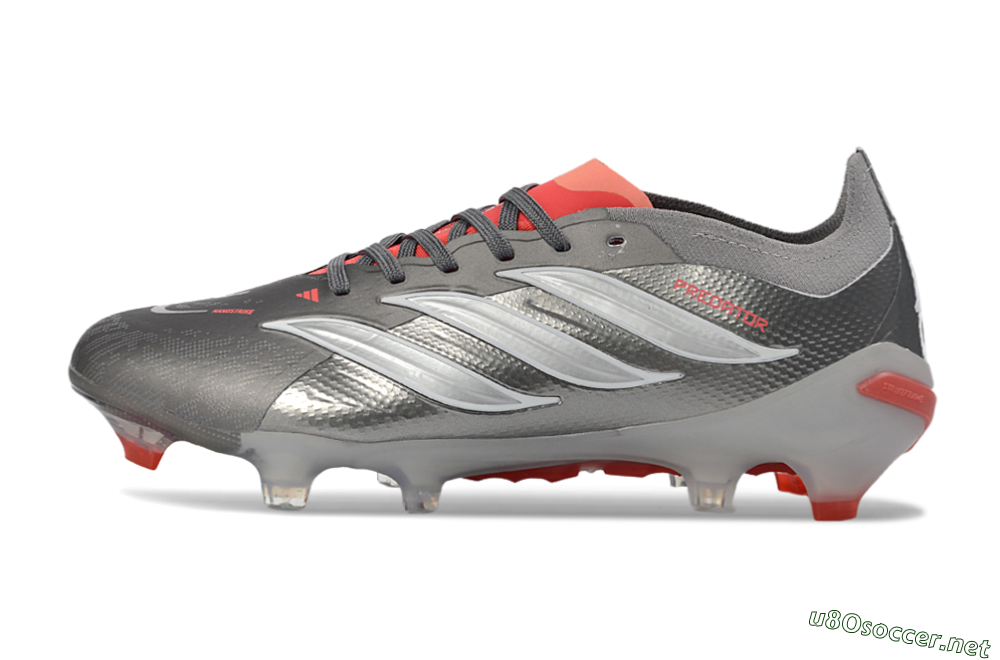 Unisex Adidas Predator 26 Elite FG Football Boots - Gray/Bright Red/Metallic Silver 0