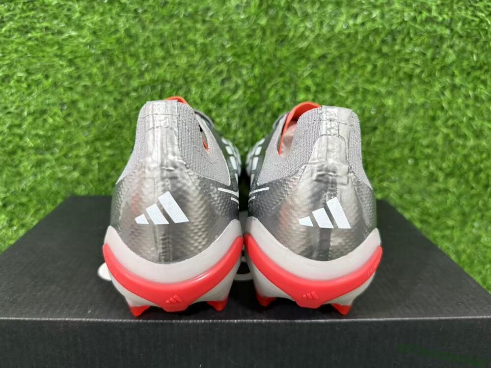 Unisex Adidas Predator 26 Elite FG Football Boots - Gray/Bright Red/Metallic Silver