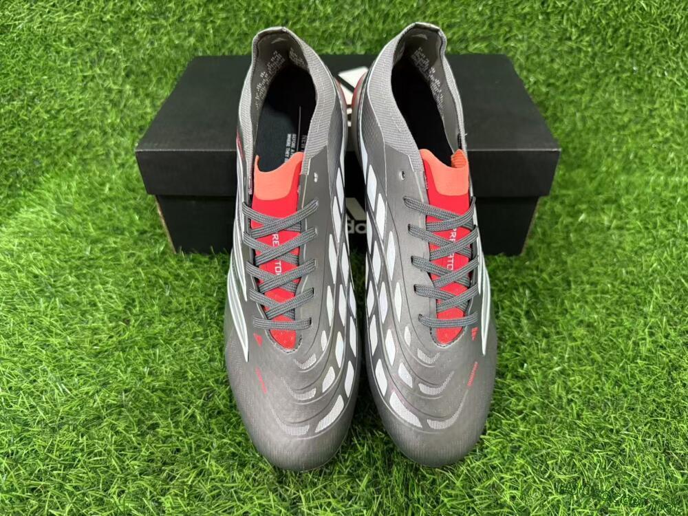 Unisex Adidas Predator 26 Elite FG Football Boots - Gray/Bright Red/Metallic Silver