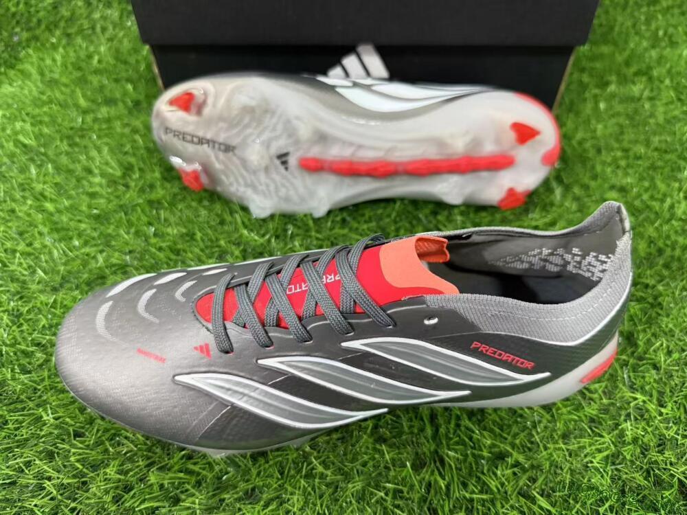 Unisex Adidas Predator 26 Elite FG Football Boots - Gray/Bright Red/Metallic Silver