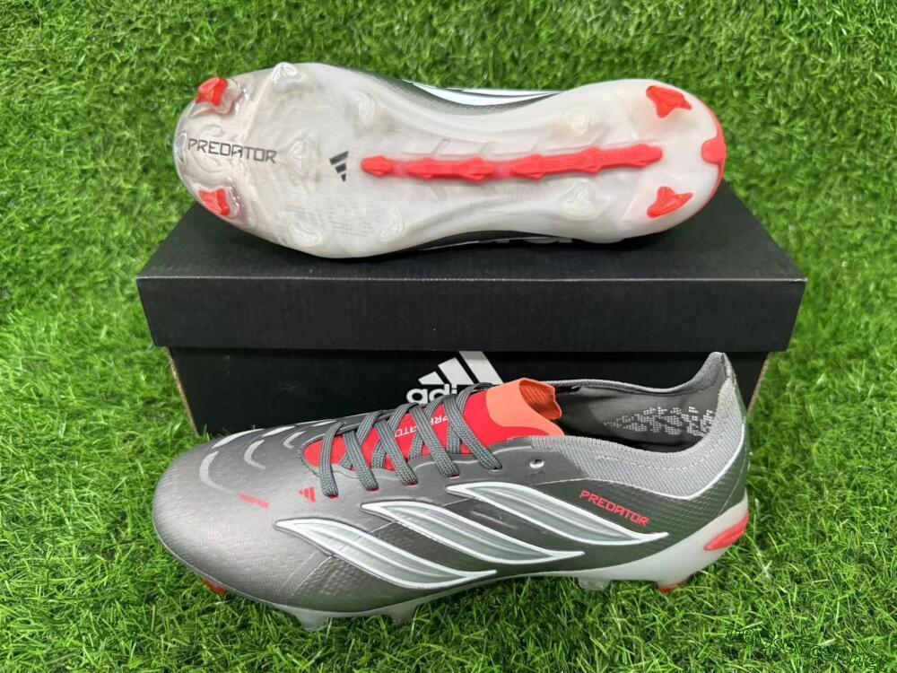Unisex Adidas Predator 26 Elite FG Football Boots - Gray/Bright Red/Metallic Silver