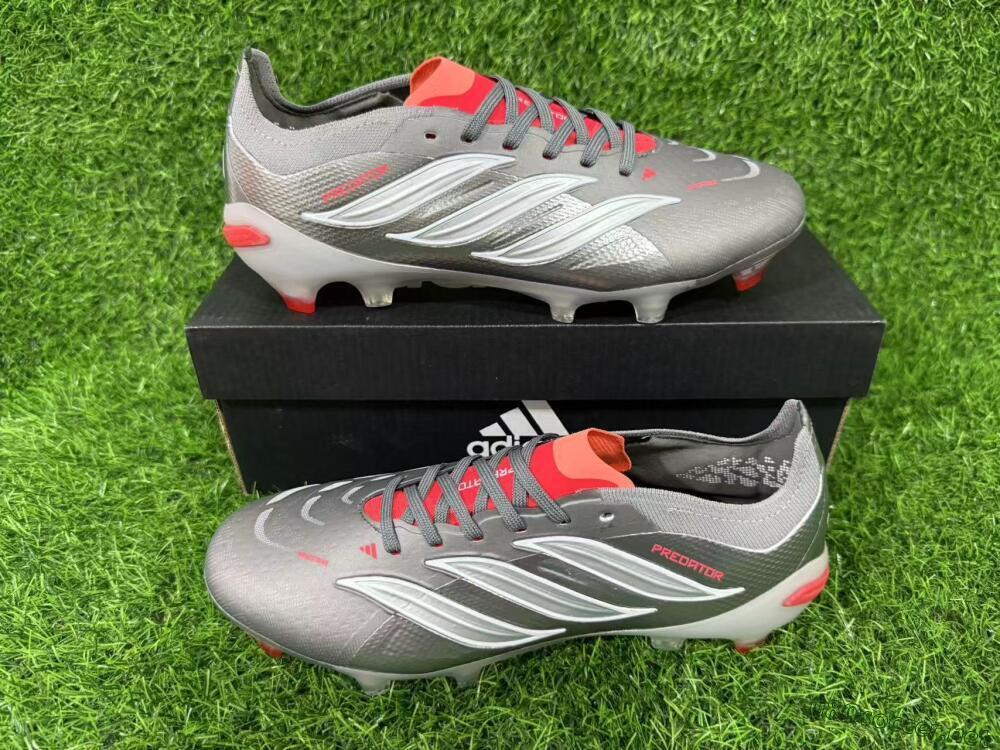 Unisex Adidas Predator 26 Elite FG Football Boots - Gray/Bright Red/Metallic Silver
