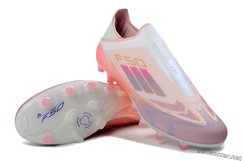 Men's Adidas F50 304 Elite Laceless AG Football Boots - Pink/Coral Pink/Soft Lilac 4