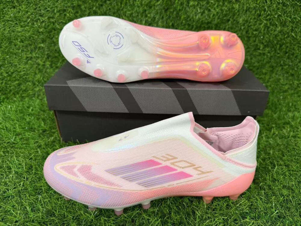 Men's Adidas F50 304 Elite Laceless AG Football Boots - Pink/Coral Pink/Soft Lilac
