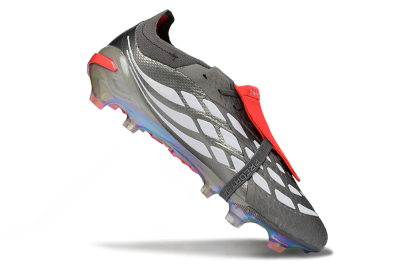 Men's Adidas Predator 26 Elite Fold-Over Tongue FG Football Boots - Gray/High Visibility Red/Metallic Silver