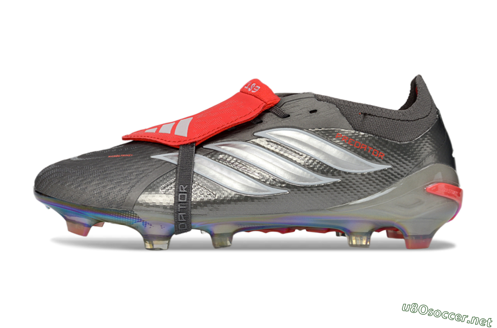Men's Adidas Predator 26 Elite Fold-Over Tongue FG Football Boots - Gray/High Visibility Red/Metallic Silver 0