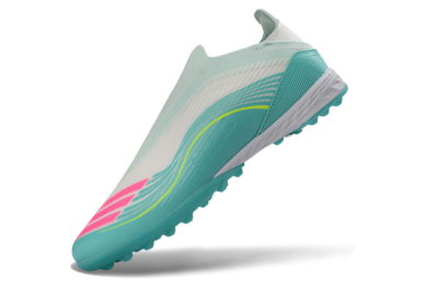Unisex Messi x Adidas F50 Elite Laceless TF Football Shoes - Teal/Bright Pink/Neon Yellow