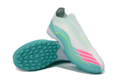 Unisex Messi x Adidas F50 Elite Laceless TF Football Shoes - Teal/Bright Pink/Neon Yellow