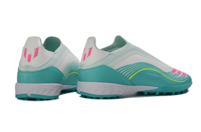 Unisex Messi x Adidas F50 Elite Laceless TF Football Shoes - Teal/Bright Pink/Neon Yellow