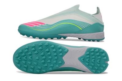 Unisex Messi x Adidas F50 Elite Laceless TF Football Shoes - Teal/Bright Pink/Neon Yellow