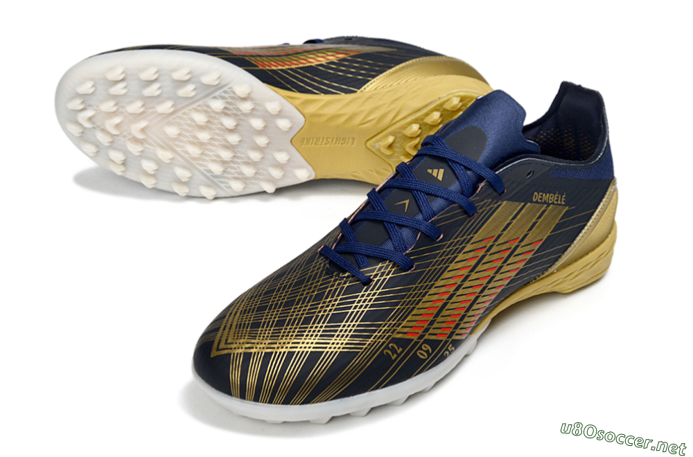 Unisex Adidas F50 Pro TF Football Shoes - Navy/Metallic Gold/Dark Red 3