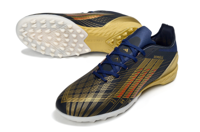 Unisex Adidas F50 Pro TF Football Shoes - Navy/Metallic Gold/Dark Red