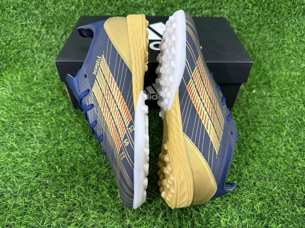 Unisex Adidas F50 Pro TF Football Shoes - Navy/Metallic Gold/Dark Red