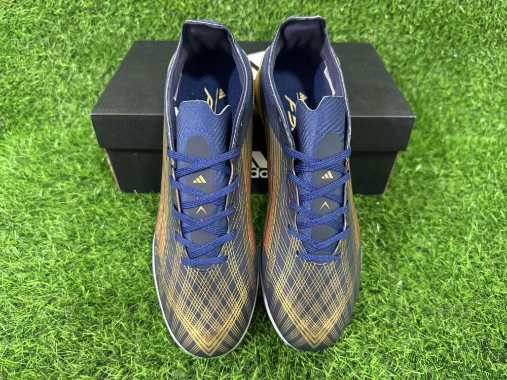 Unisex Adidas F50 Pro TF Football Shoes - Navy/Metallic Gold/Dark Red